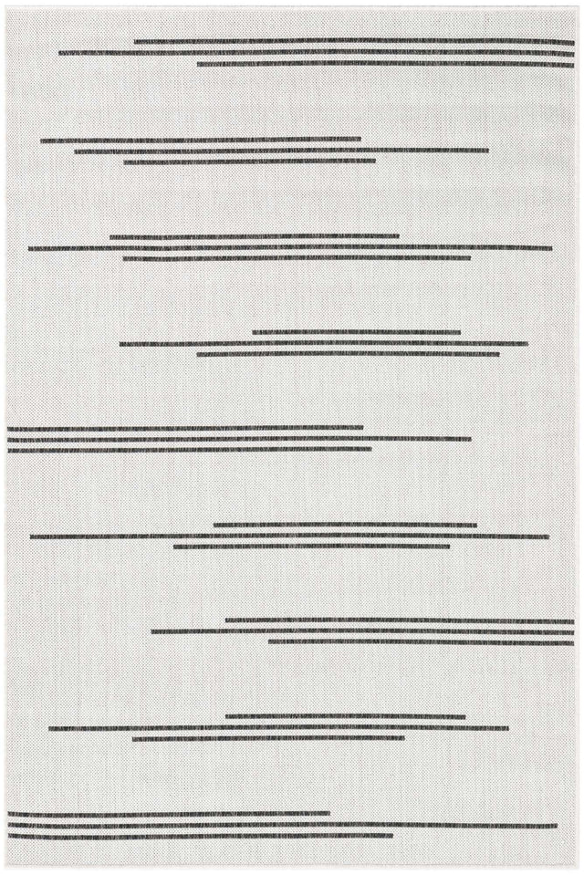 White and Black 4' 1 x 6' 1 Outdoor Modern Rectangle Area Rug Weather Resistant for Patio, Deck, Terrace, Balcony, Porch 100% Polypropylene Modern Outside Carpet for Sale at Rug Engine