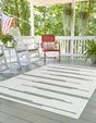 White and Black 4' 1 x 6' 1 Outdoor Modern Rectangle Area Rug Weather Resistant for Patio, Deck, Terrace, Balcony, Porch 100% Polypropylene Modern Outside Carpet for Sale at Rug Engine
