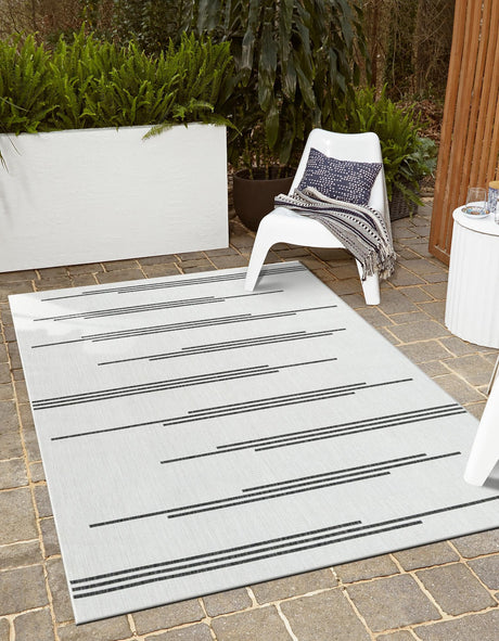 White and Black 5' 3 x 8' Outdoor Modern Rectangle Area Rug Weather Resistant for Patio, Deck, Terrace, Balcony, Porch 100% Polypropylene Modern Outside Carpet for Sale at Rug Engine