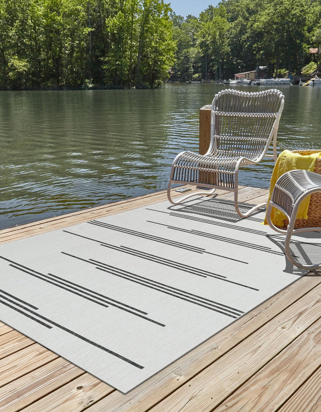 White and Black 9' x 12' Outdoor Modern Rectangle Area Rug Weather Resistant for Patio, Deck, Terrace, Balcony, Porch 100% Polypropylene Modern Outside Carpet for Sale at Rug Engine