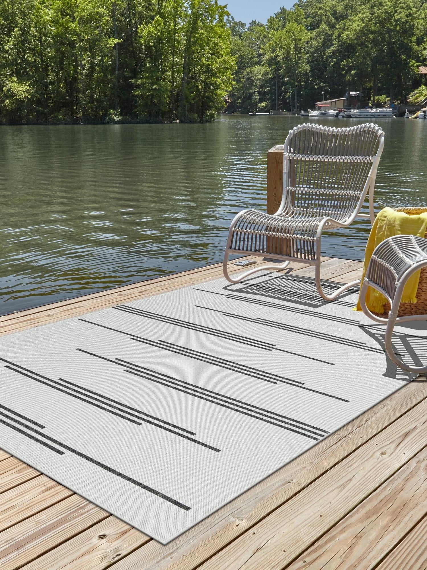 White and Black 7' 10 x 10' Outdoor Modern Rectangle Area Rug Weather Resistant for Patio, Deck, Terrace, Balcony, Porch 100% Polypropylene Modern Outside Carpet for Sale at Rug Engine