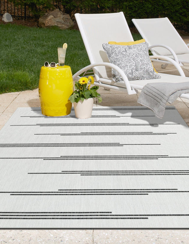 White and Black 7' 10 x 10' Outdoor Modern Rectangle Area Rug Weather Resistant for Patio, Deck, Terrace, Balcony, Porch 100% Polypropylene Modern Outside Carpet for Sale at Rug Engine