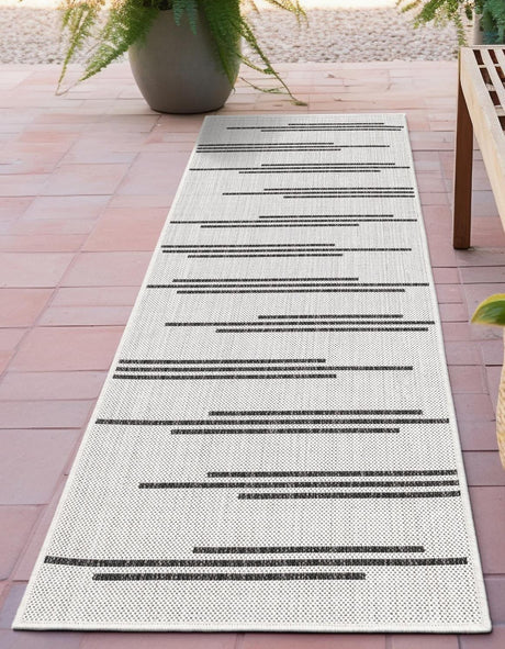 White and Black 3' x 12' Outdoor Modern Runner Rug