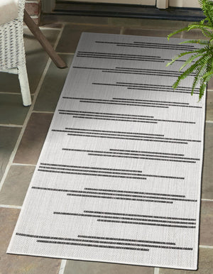 White and Black 2' x 6' 1 Outdoor Modern Runner Area Rug Weather Resistant for Patio, Deck, Terrace, Balcony, Porch 100% Polypropylene Modern Outside Carpet for Sale at Rug Engine
