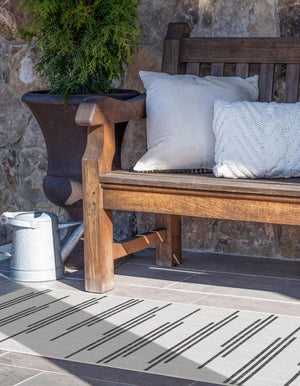 White and Black 2' x 6' 1 Outdoor Modern Runner Area Rug Weather Resistant for Patio, Deck, Terrace, Balcony, Porch 100% Polypropylene Modern Outside Carpet for Sale at Rug Engine