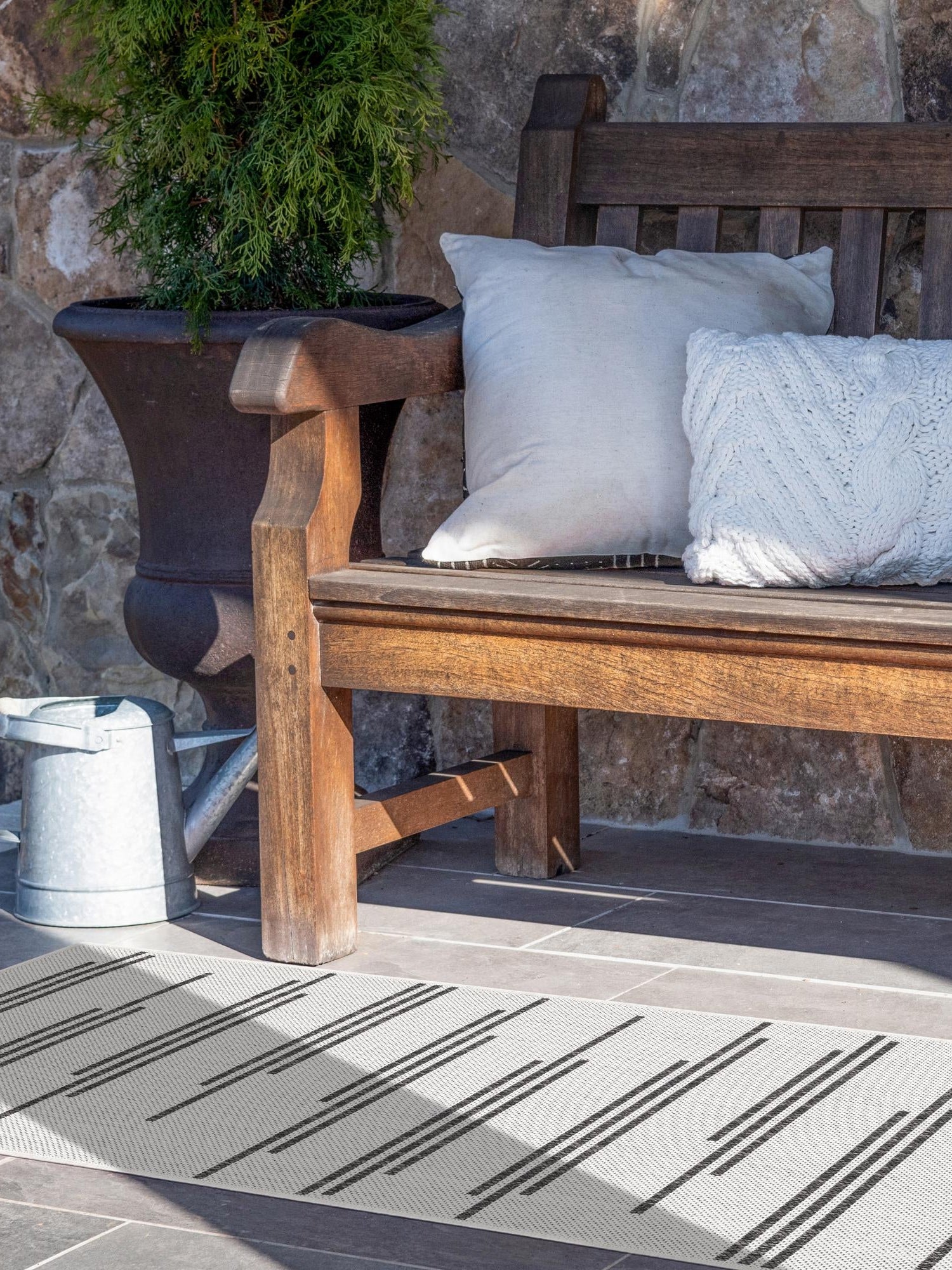White and Black 2' x 5' 3 Outdoor Modern Runner Area Rug Weather Resistant for Patio, Deck, Terrace, Balcony, Porch 100% Polypropylene Modern Outside Carpet for Sale at Rug Engine