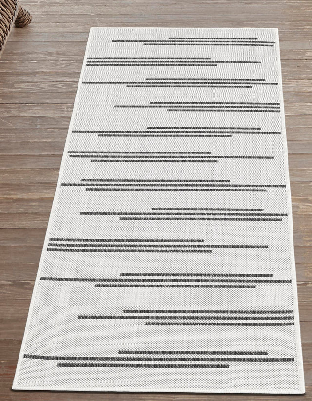 White and Black 2' x 6' 1 Outdoor Modern Runner Area Rug Weather Resistant for Patio, Deck, Terrace, Balcony, Porch 100% Polypropylene Modern Outside Carpet for Sale at Rug Engine