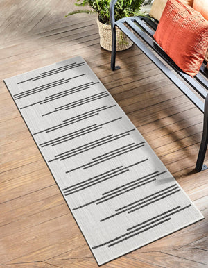 White and Black 2' x 8' Outdoor Modern Runner Area Rug Weather Resistant for Patio, Deck, Terrace, Balcony, Porch 100% Polypropylene Modern Outside Carpet for Sale at Rug Engine