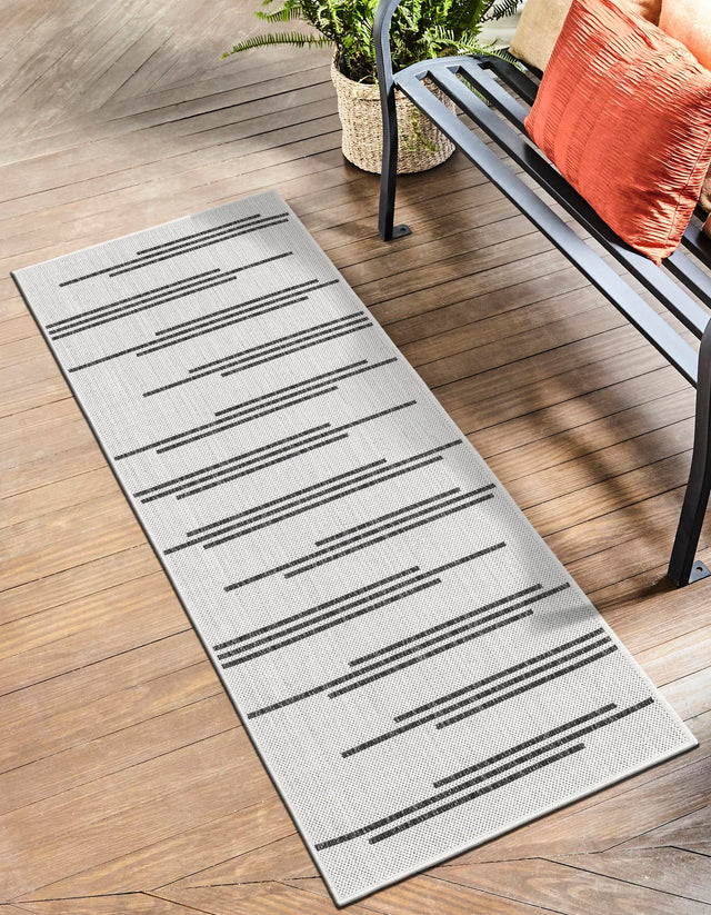 White and Black 2' x 8' Outdoor Modern Runner Area Rug Weather Resistant for Patio, Deck, Terrace, Balcony, Porch 100% Polypropylene Modern Outside Carpet for Sale at Rug Engine