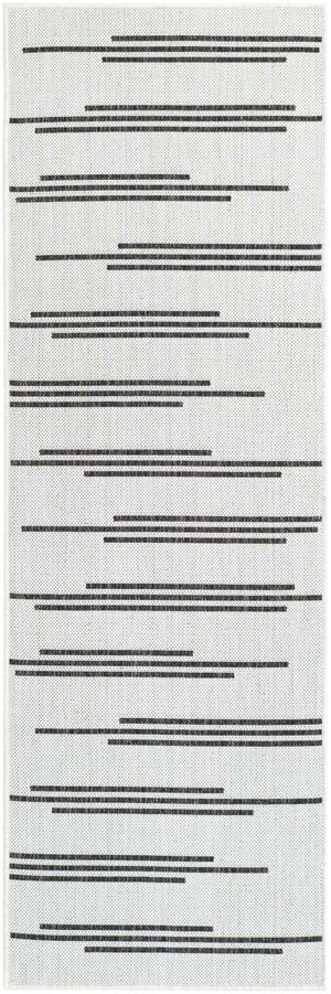 White and Black 2' x 6' 1 Outdoor Modern Runner Area Rug Weather Resistant for Patio, Deck, Terrace, Balcony, Porch 100% Polypropylene Modern Outside Carpet for Sale at Rug Engine