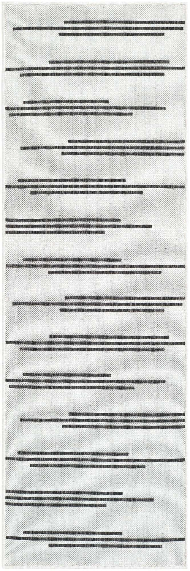 White and Black 2' x 6' 1 Outdoor Modern Runner Area Rug Weather Resistant for Patio, Deck, Terrace, Balcony, Porch 100% Polypropylene Modern Outside Carpet for Sale at Rug Engine