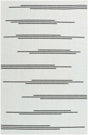 White and Black 6' 1 x 9' Outdoor Modern Rectangle Area Rug Weather Resistant for Patio, Deck, Terrace, Balcony, Porch 100% Polypropylene Modern Outside Carpet for Sale at Rug Engine