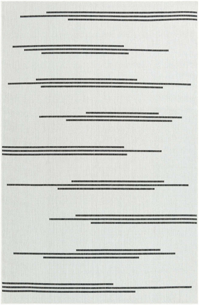 White and Black 6' 1 x 9' Outdoor Modern Rectangle Area Rug Weather Resistant for Patio, Deck, Terrace, Balcony, Porch 100% Polypropylene Modern Outside Carpet for Sale at Rug Engine