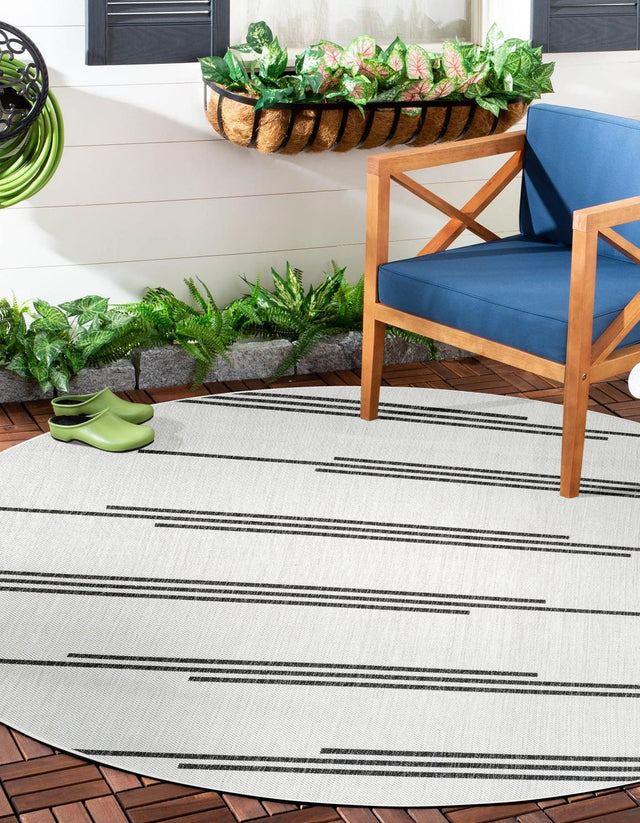 White and Black 12' x 12' Outdoor Modern Round Area Rug Weather Resistant for Patio, Deck, Terrace, Balcony, Porch 100% Polypropylene Modern Outside Carpet for Sale at Rug Engine
