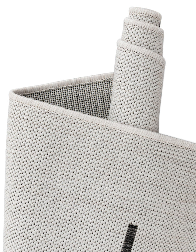 White and Black 6' 1 x 6' 1 Outdoor Modern Round Area Rug Weather Resistant for Patio, Deck, Terrace, Balcony, Porch 100% Polypropylene Modern Outside Carpet for Sale at Rug Engine