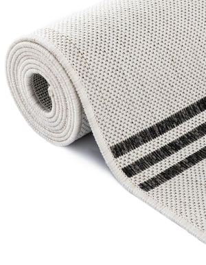 White and Black 6' 1 x 6' 1 Outdoor Modern Round Area Rug Weather Resistant for Patio, Deck, Terrace, Balcony, Porch 100% Polypropylene Modern Outside Carpet for Sale at Rug Engine