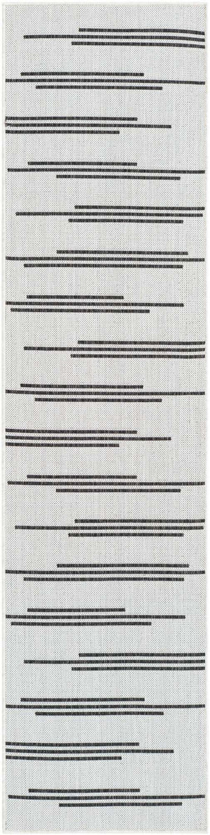 White and Black 2' x 8' Outdoor Modern Runner Area Rug Weather Resistant for Patio, Deck, Terrace, Balcony, Porch 100% Polypropylene Modern Outside Carpet for Sale at Rug Engine
