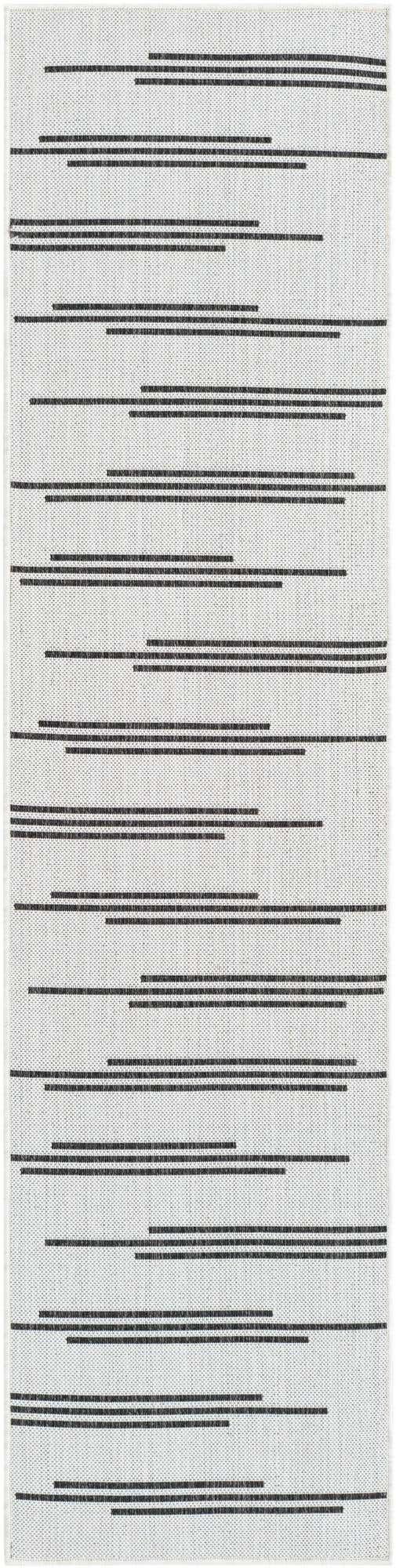 White and Black 2' x 8' Outdoor Modern Runner Area Rug Weather Resistant for Patio, Deck, Terrace, Balcony, Porch 100% Polypropylene Modern Outside Carpet for Sale at Rug Engine