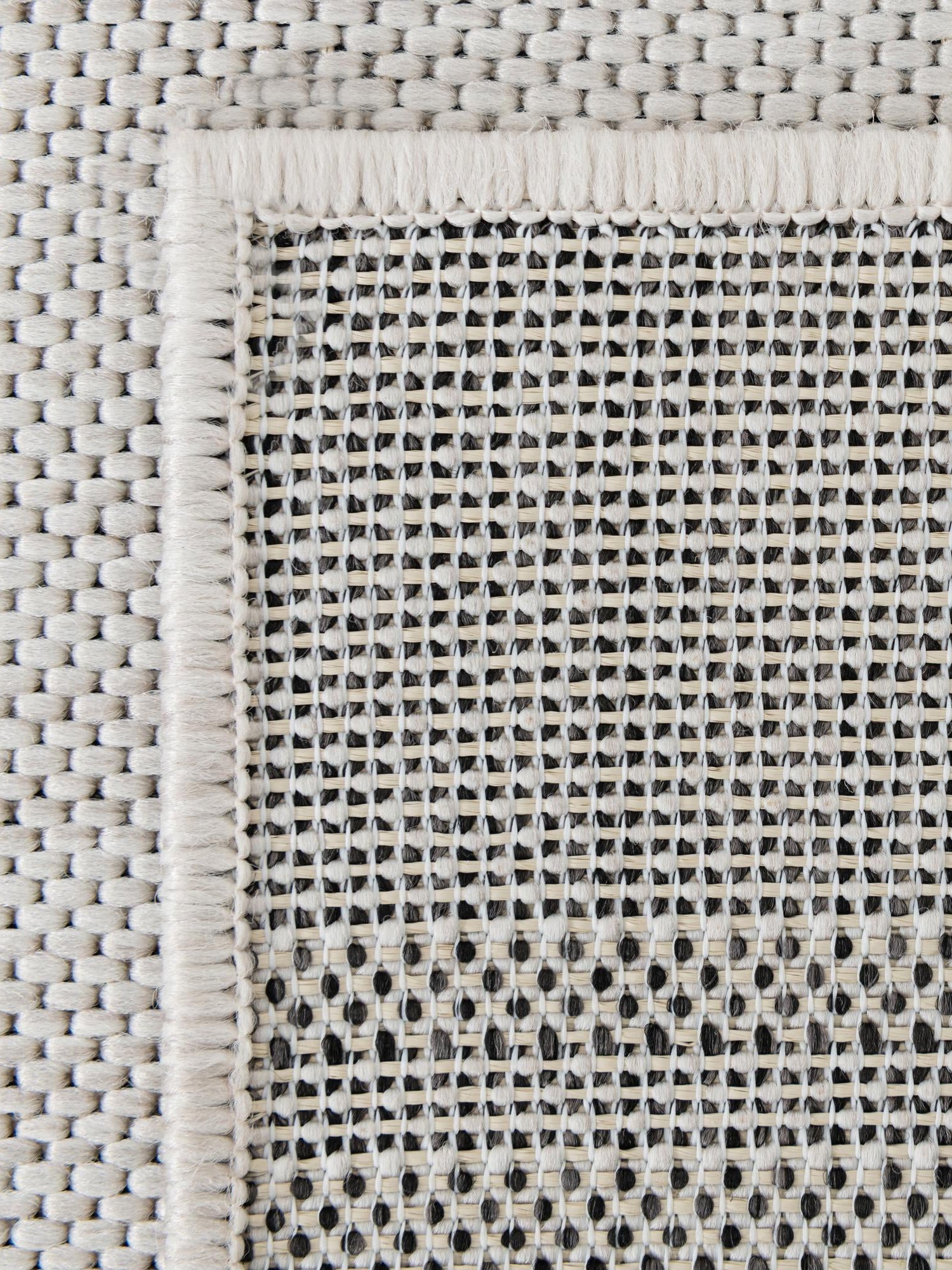 White and Black 10' x 10' Outdoor Modern Square Area Rug Weather Resistant for Patio, Deck, Terrace, Balcony, Porch 100% Polypropylene Modern Outside Carpet for Sale at Rug Engine