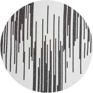 Black and White 10' x 10' Outdoor Modern Round Area Rug Weather Resistant for Patio, Deck, Terrace, Balcony, Porch 100% Polypropylene Modern Outside Carpet for Sale at Rug Engine
