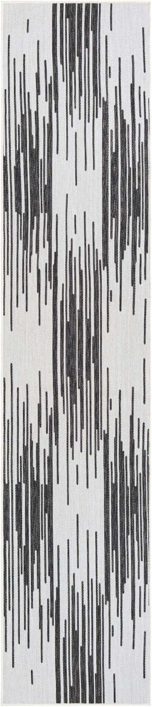 Black and White 2' 7 x 12' Outdoor Modern Runner Area Rug Weather Resistant for Patio, Deck, Terrace, Balcony, Porch 100% Polypropylene Modern Outside Carpet for Sale at Rug Engine