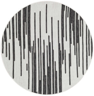 Black and White 4' 1 x 4' 1 Outdoor Modern Round Area Rug Weather Resistant for Patio, Deck, Terrace, Balcony, Porch 100% Polypropylene Modern Outside Carpet for Sale at Rug Engine