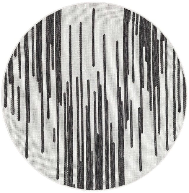 Black and White 4' 1 x 4' 1 Outdoor Modern Round Area Rug Weather Resistant for Patio, Deck, Terrace, Balcony, Porch 100% Polypropylene Modern Outside Carpet for Sale at Rug Engine