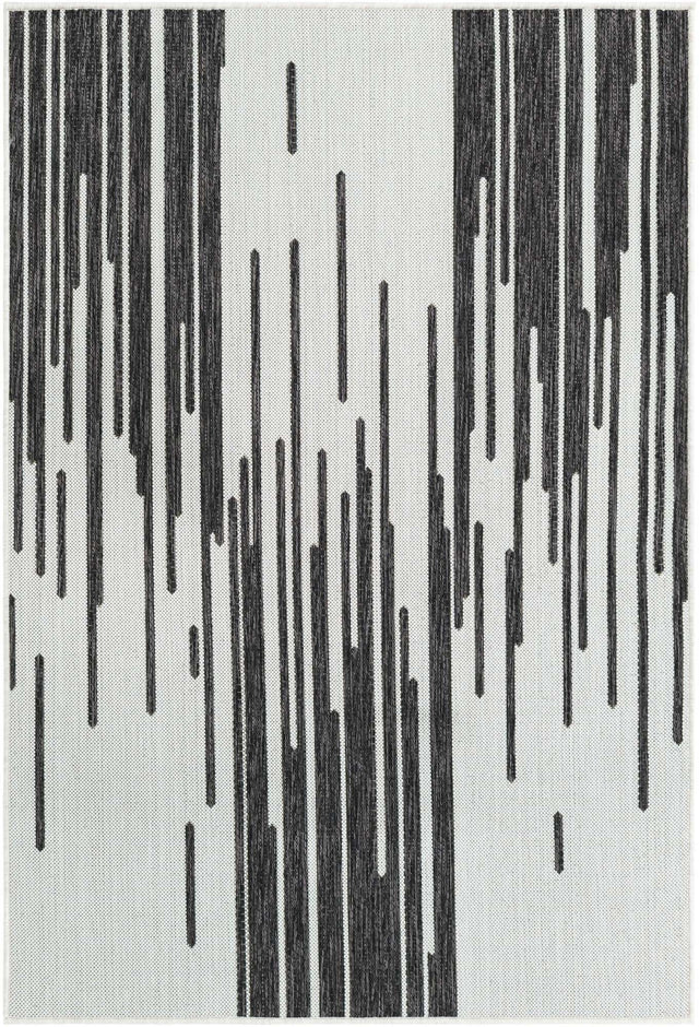 Black and White 4' 1 x 6' 1 Outdoor Modern Rectangle Area Rug Weather Resistant for Patio, Deck, Terrace, Balcony, Porch 100% Polypropylene Modern Outside Carpet for Sale at Rug Engine