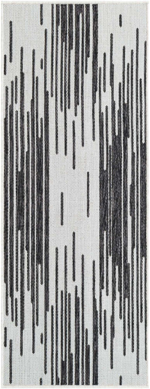 Black and White 2' x 5' 3 Outdoor Modern Runner Area Rug Weather Resistant for Patio, Deck, Terrace, Balcony, Porch 100% Polypropylene Modern Outside Carpet for Sale at Rug Engine