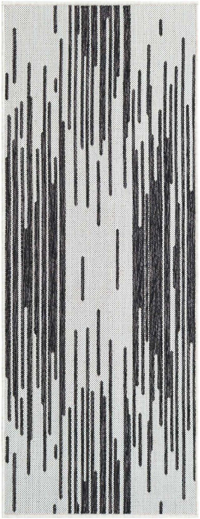 Black and White 2' x 5' 3 Outdoor Modern Runner Area Rug Weather Resistant for Patio, Deck, Terrace, Balcony, Porch 100% Polypropylene Modern Outside Carpet for Sale at Rug Engine