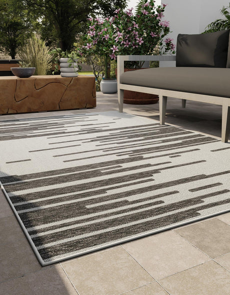 Black and White 4' 1 x 6' 1 Outdoor Modern Rectangle Area Rug Weather Resistant for Patio, Deck, Terrace, Balcony, Porch 100% Polypropylene Modern Outside Carpet for Sale at Rug Engine