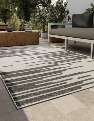 Black and White 7' 1 x 10' Outdoor Modern Rectangle Area Rug Weather Resistant for Patio, Deck, Terrace, Balcony, Porch 100% Polypropylene Modern Outside Carpet for Sale at Rug Engine