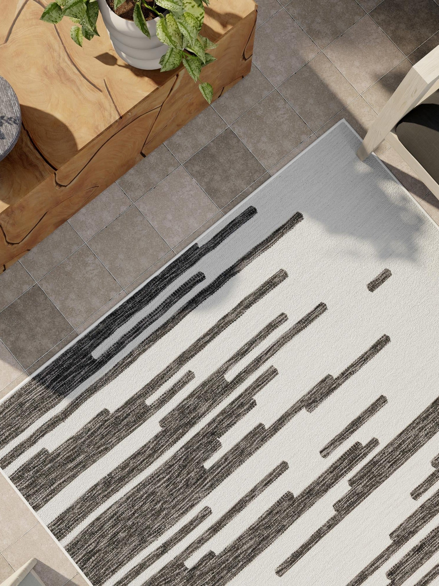 Black and White 9' x 12' Outdoor Modern Rectangle Area Rug Weather Resistant for Patio, Deck, Terrace, Balcony, Porch 100% Polypropylene Modern Outside Carpet for Sale at Rug Engine