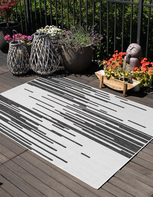 Black and White 7' 10 x 10' Outdoor Modern Rectangle Area Rug Weather Resistant for Patio, Deck, Terrace, Balcony, Porch 100% Polypropylene Modern Outside Carpet for Sale at Rug Engine