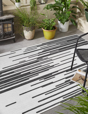 Black and White 7' 10 x 10' Outdoor Modern Rectangle Area Rug Weather Resistant for Patio, Deck, Terrace, Balcony, Porch 100% Polypropylene Modern Outside Carpet for Sale at Rug Engine