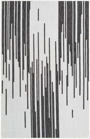 Black and White 5' 3 x 8' Outdoor Modern Rectangle Area Rug Weather Resistant for Patio, Deck, Terrace, Balcony, Porch 100% Polypropylene Modern Outside Carpet for Sale at Rug Engine