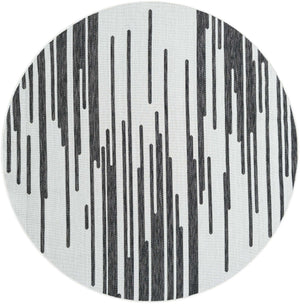 Black and White 6' 1 x 6' 1 Outdoor Modern Round Area Rug Weather Resistant for Patio, Deck, Terrace, Balcony, Porch 100% Polypropylene Modern Outside Carpet for Sale at Rug Engine