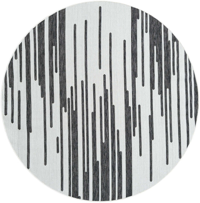 Black and White 6' 1 x 6' 1 Outdoor Modern Round Area Rug Weather Resistant for Patio, Deck, Terrace, Balcony, Porch 100% Polypropylene Modern Outside Carpet for Sale at Rug Engine