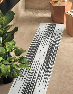 Black and White 2' x 6' 1 Outdoor Modern Runner Area Rug Weather Resistant for Patio, Deck, Terrace, Balcony, Porch 100% Polypropylene Modern Outside Carpet for Sale at Rug Engine