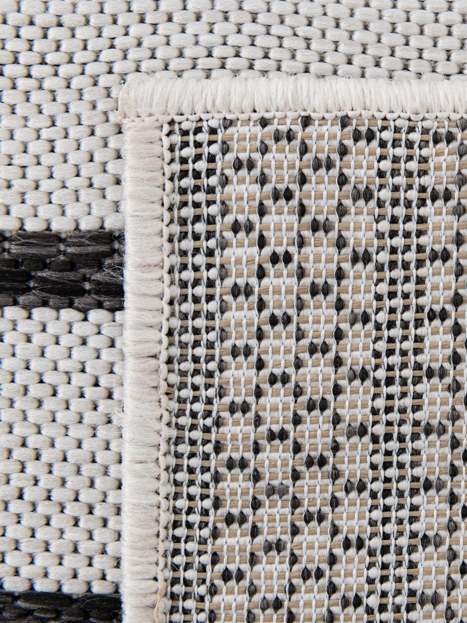 Black and White 2' x 6' 1 Outdoor Modern Runner Area Rug Weather Resistant for Patio, Deck, Terrace, Balcony, Porch 100% Polypropylene Modern Outside Carpet for Sale at Rug Engine