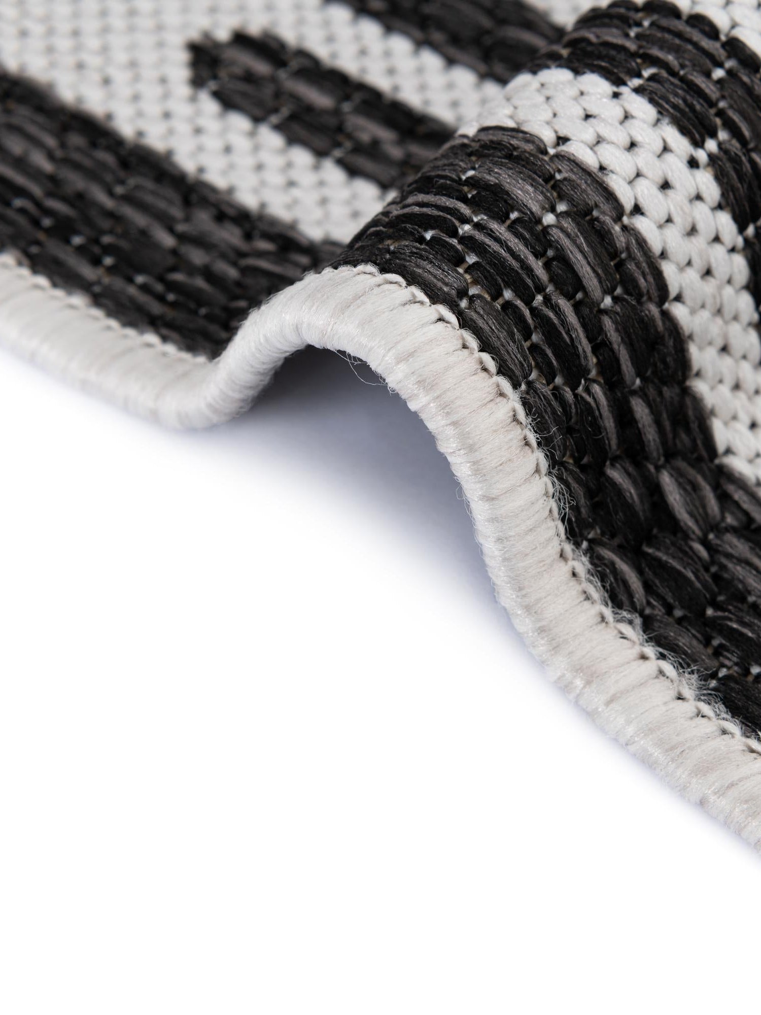 Black and White 2' x 6' 1 Outdoor Modern Runner Area Rug Weather Resistant for Patio, Deck, Terrace, Balcony, Porch 100% Polypropylene Modern Outside Carpet for Sale at Rug Engine