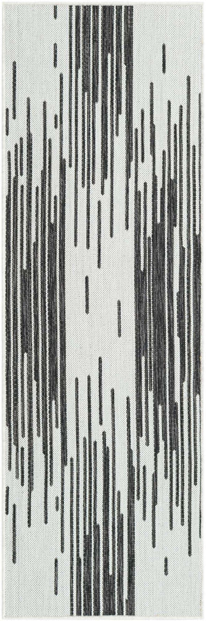 Black and White 2' x 6' 1 Outdoor Modern Runner Area Rug Weather Resistant for Patio, Deck, Terrace, Balcony, Porch 100% Polypropylene Modern Outside Carpet for Sale at Rug Engine