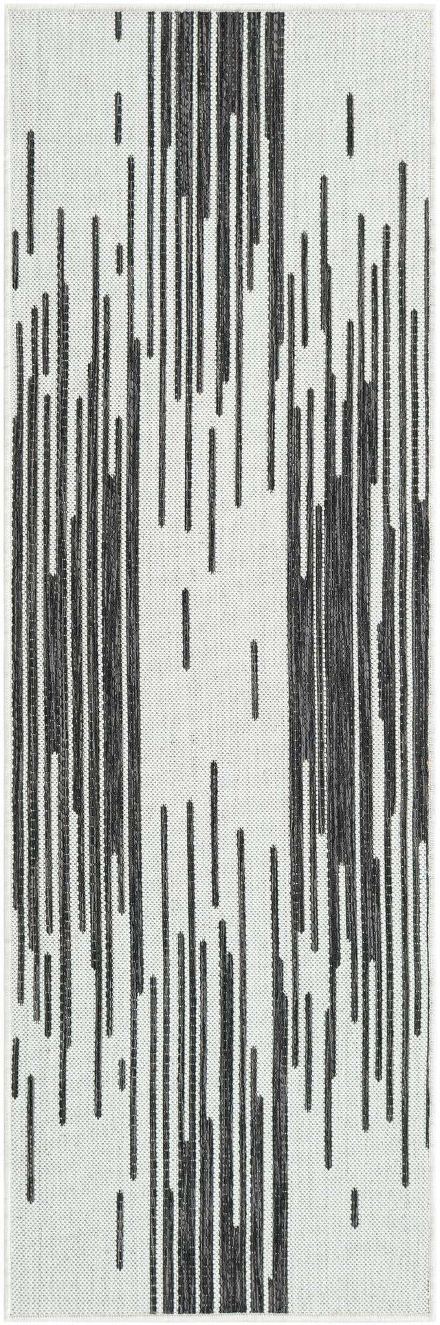Black and White 2' x 6' 1 Outdoor Modern Runner Area Rug Weather Resistant for Patio, Deck, Terrace, Balcony, Porch 100% Polypropylene Modern Outside Carpet for Sale at Rug Engine