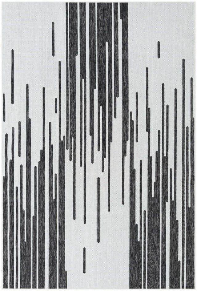 Black and White 6' 1 x 9' Outdoor Modern Rectangle Area Rug Weather Resistant for Patio, Deck, Terrace, Balcony, Porch 100% Polypropylene Modern Outside Carpet for Sale at Rug Engine