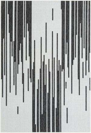 Black and White 7' 1 x 10' Outdoor Modern Rectangle Area Rug Weather Resistant for Patio, Deck, Terrace, Balcony, Porch 100% Polypropylene Modern Outside Carpet for Sale at Rug Engine