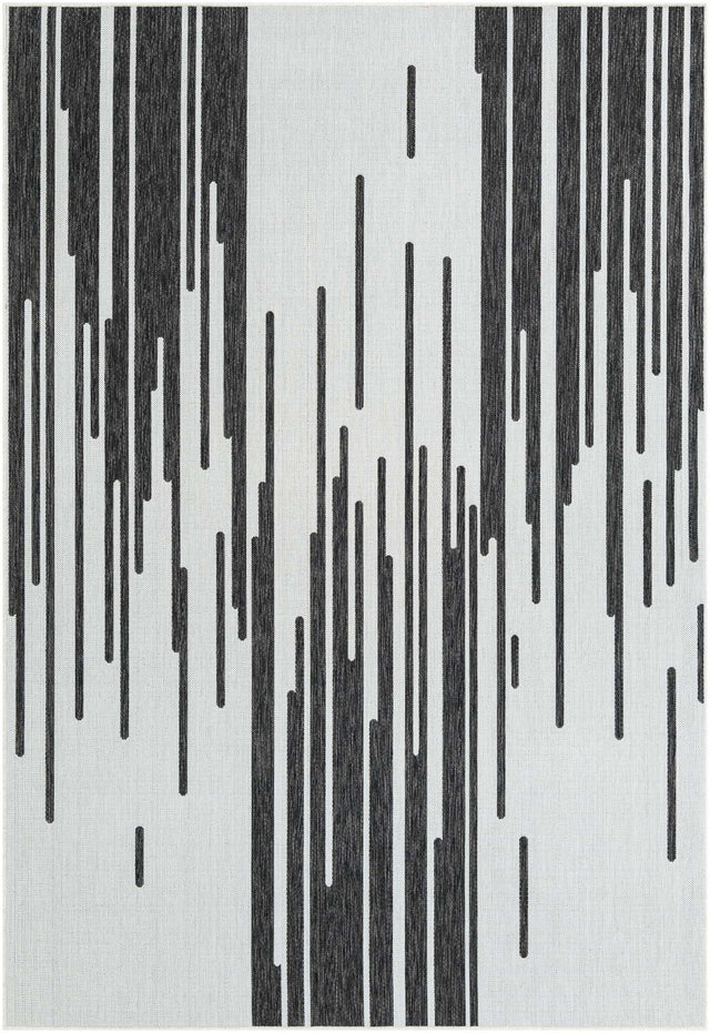 Black and White 7' 1 x 10' Outdoor Modern Rectangle Area Rug Weather Resistant for Patio, Deck, Terrace, Balcony, Porch 100% Polypropylene Modern Outside Carpet for Sale at Rug Engine