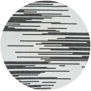 Black and White 7' 10 x 7' 10 Outdoor Modern Round Area Rug Weather Resistant for Patio, Deck, Terrace, Balcony, Porch 100% Polypropylene Modern Outside Carpet for Sale at Rug Engine