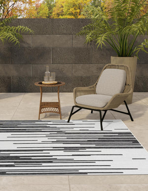 Black and White 10' x 10' Outdoor Modern Square Area Rug Weather Resistant for Patio, Deck, Terrace, Balcony, Porch 100% Polypropylene Modern Outside Carpet for Sale at Rug Engine