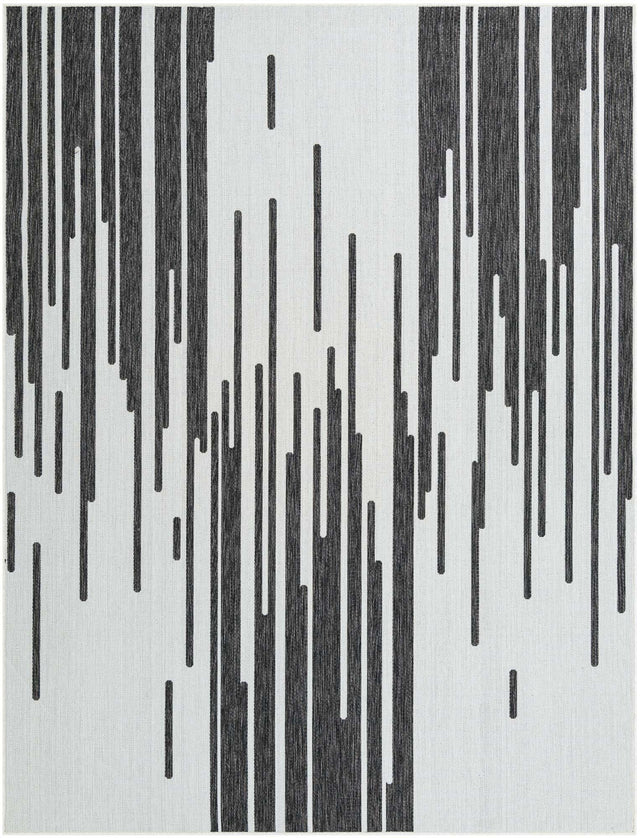 Black and White 7' 10 x 10' Outdoor Modern Rectangle Area Rug Weather Resistant for Patio, Deck, Terrace, Balcony, Porch 100% Polypropylene Modern Outside Carpet for Sale at Rug Engine