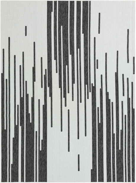 Black and White 9' x 12' Outdoor Modern Rectangle Area Rug Weather Resistant for Patio, Deck, Terrace, Balcony, Porch 100% Polypropylene Modern Outside Carpet for Sale at Rug Engine